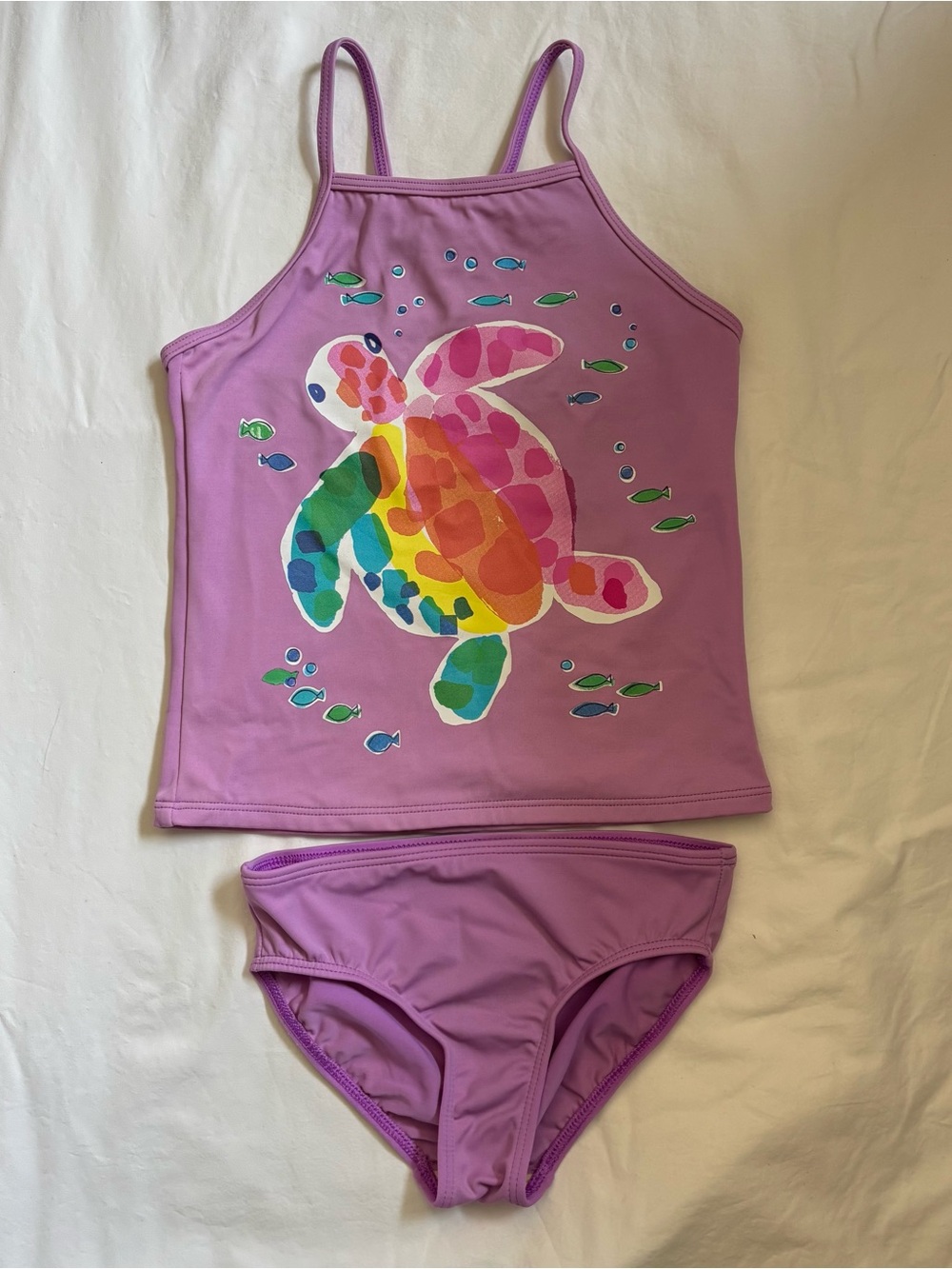 Lands' End Lavender Girls' Tankini with Multicolored Turtle Graphic
